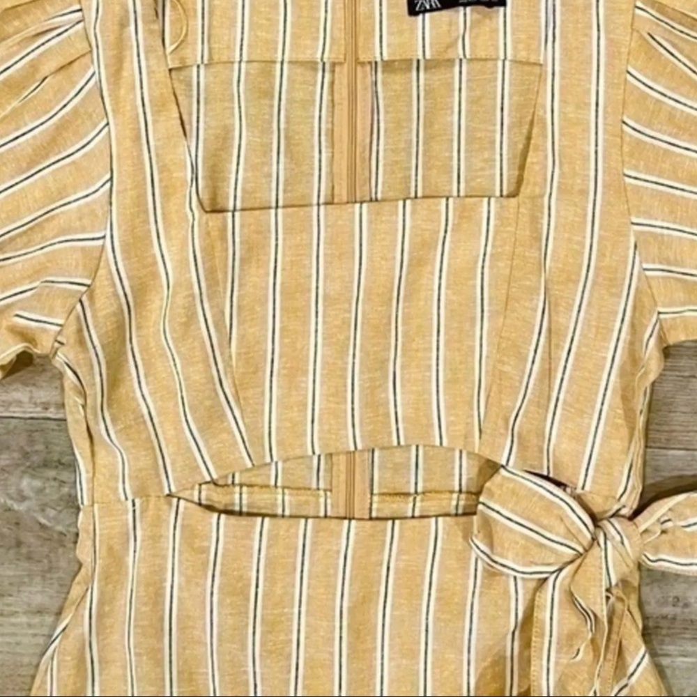 Zara Sunkissed Linen Cutout Mini Coastal Cowgirl Cottagecore Mustard Yellow M - Picture 4 of 15